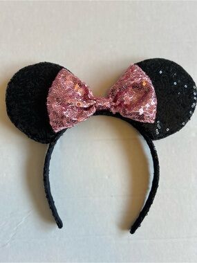 Sequin Mouse Ear Headband with Pink Bow